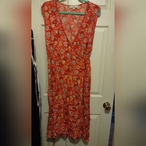 LOFT Red Floral Midi Dress